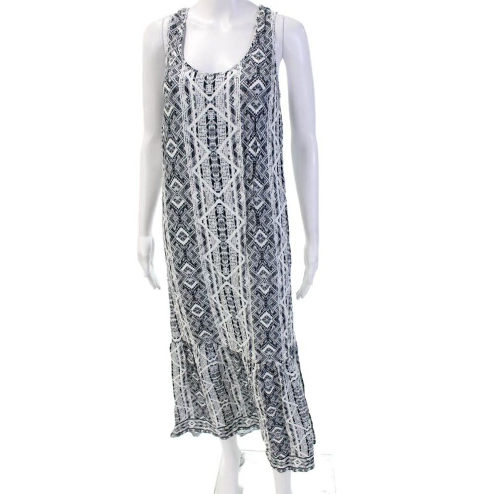 Splendid Women Maxi Tank Dress Black Geometric Aztec Rayon Round Neck Size S